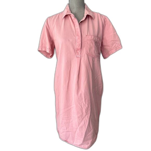 Gap Pink Denim Polo Shirt Popover Casual Midi Preppy Dress size Large - Picture 2 of 9